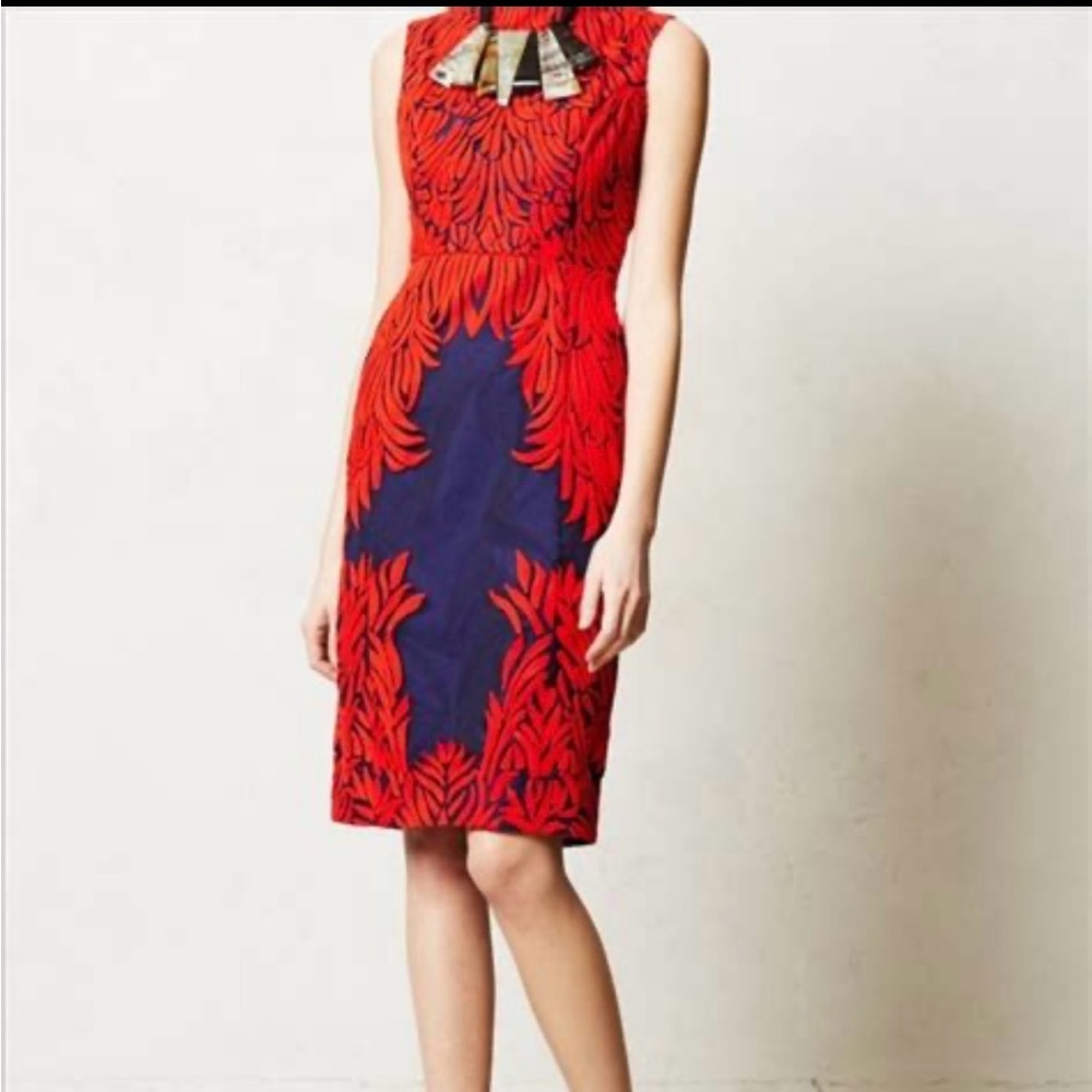 Chic Red and Blue Patterned Midi Dress